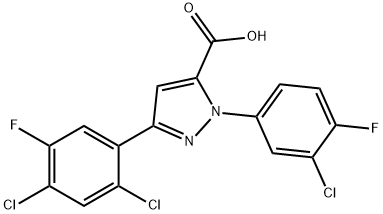 1-(3-CHLORO-4-FLUOROPHENYL)-3-(2,4-DICHLORO-5-FLUOROPHENYL)-1H-PYRAZOLE-5-CARBOXYLIC ACID 结构式