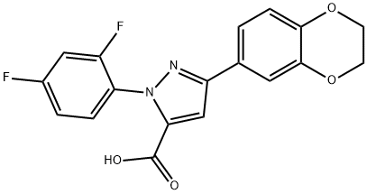 1-(2,4-DIFLUOROPHENYL)-3-(2,3-DIHYDROBENZO[B][1,4]DIOXIN-7-YL)-1H-PYRAZOLE-5-CARBOXYLIC ACID 结构式