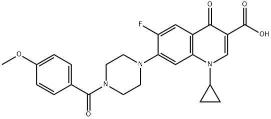 3-Quinolinecarboxylic acid, 1-cyclopropyl-6-fluoro-1,4-dihydro-7-[4-(4-Methoxybenzoyl)-1-piperazinyl]-4-oxo- 结构式