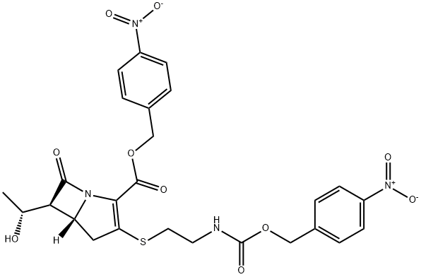 (4-nitrophenyl)methyl [5R-[5alpha,6alpha(R*)]]-6-(1-hydroxyethyl)-3-[[2-[[[(4-nitrophenyl)methoxy]carbonyl]amino]ethyl]thio]-7-oxo-1-azabicyclo[3.2.0]hept-2-ene-2-carboxylate 结构式
