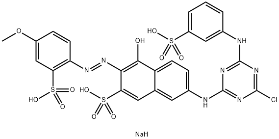 trisodium 7-[[4-chloro-6-[(3-sulphonatophenyl)amino]-1,3,5-triazin-2-yl]amino]-4-hydroxy-3-[(4-methoxy-2-sulphonatophenyl)azo]naphthalene-2-sulphonate 结构式