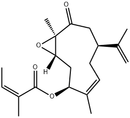 (Z)-2-Methyl-2-butenoic acid [(1S,3S,4Z,7S,10R)-4,10-dimethyl-7-isopropenyl-9-oxo-11-oxabicyclo[8.1.0]undec-4-en-3-yl] ester 结构式