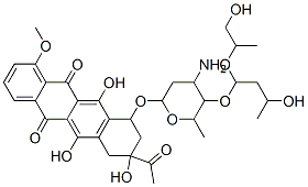 8-acetyl-10-[4-amino-5-[3-hydroxy-1-(1-hydroxypropan-2-yloxy)butoxy]-6 -methyl-oxan-2-yl]oxy-6,8,11-trihydroxy-1-methoxy-9,10-dihydro-7H-tetr acene-5,12-dione 结构式