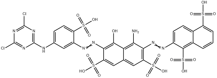 2-[[1-amino-7-[[5-[(4,6-dichloro-1,3,5-triazin-2-yl)amino]-2-sulphophenyl]azo]-8-hydroxy-3,6-disulpho-2-naphthyl]azo]naphthalene-1,5-disulphonic acid 结构式