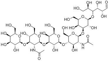 O-BETA-D-吡喃半乳糖基-(1-3)-O-2-(乙酰氨基)-2-脱氧-BETA-D-吡喃葡萄糖基-(1-3)-O-BETA-D-吡喃半乳糖基-(1-4)-O-2-(乙酰氨基)-2-脱氧-BETA-D-吡喃葡萄糖基-(1-3)-O-BETA-D-吡喃半乳糖基-(1-4)-D-葡萄糖 结构式