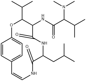 2-(Dimethylamino)-3-methyl-N-[3-(1-methylethyl)-7-(2-methylpropyl)-5,8-dioxo-2-oxa-6,9-diazabicyclo[10.2.2]hexadeca-10,12,14(1),15-tetren-4-yl]butanamide 结构式