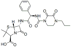(2S,5R,6R)-6-[[(R)-[[(2,3-Dioxo-4-propylpiperazin-1-yl)carbonyl]amino]phenylacetyl]amino]-3,3-dimethyl-7-oxo-4-thia-1-azabicyclo[3.2.0]heptane-2-carboxylic acid 结构式