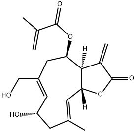 2-Methylpropenoic acid [(3aR,4R,6Z,8S,10E,11aR)-2,3,3a,4,5,8,9,11a-octahydro-8-hydroxy-6-hydroxymethyl-10-methyl-3-methylene-2-oxocyclodeca[b]furan-4-yl] ester 结构式