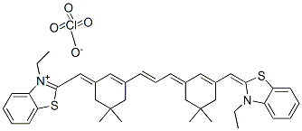 3-ethyl-2-[[3-[3-[3-[(3-ethyl-3H-benzothiazol-2-ylidene)methyl]-5,5-dimethylcyclohex-2-en-1-ylidene]prop-1-enyl]-5,5-dimethylcyclohex-2-en-1-ylidene]methyl]benzothiazolium perchlorate 结构式