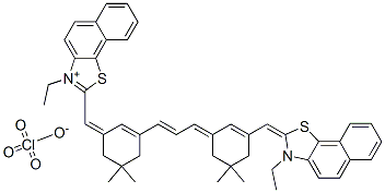Naphtho[2,1-d]thiazolium, 3-ethyl-2-[[3-[3-[3-[(3-ethylnaphtho[2,1-d]thiazol-2(3H)-ylidene)methyl]-5,5-dimethyl-2-cyclohexen-1-ylidene]-1-propenyl]-5,5-dimethyl-2-cyclohexen-1-ylidene]methyl]-, perchlorate 结构式