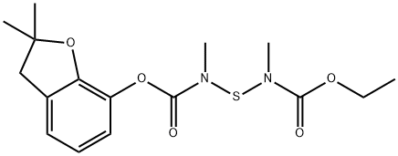 2,3-ジヒドロ-2,2-ジメチル-7-[N-(N-メチル-N-エトキシカルボニルアミノチオ)-N-メチルカルバモイルオキシ]ベンゾフラン 化学構造式