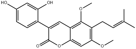 3-(2,4-ジヒドロキシフェニル)-5,7-ジメトキシ-6-(3-メチル-2-ブテニル)-2H-1-ベンゾピラン-2-オン 化学構造式