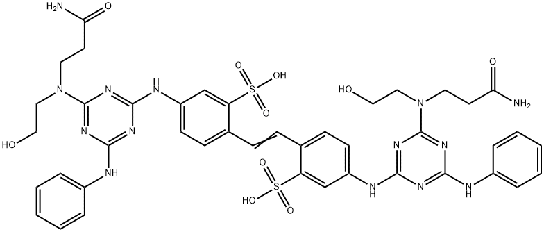 4-4'-bis[[4-anilino-6-[(2-carbamoylethyl)(2-hydroxyethyl)amino]-1,3,5-triazin-2-yl]amino]stilbene-2,2'-disulphonic acid 结构式