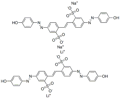 dilithium disodium 4,4'-bis[(4-hydroxyphenyl)azo]stilbene-2,2'-disulphonate Structure