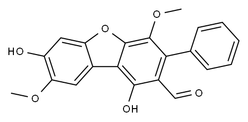 1,7-Dihydroxy-4,8-dimethoxy-3-phenyl-2-dibenzofurancarbaldehyde 结构式
