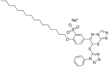 sodium 2-(hexadecyloxy)-5-[7-[(1-phenyl-1H-tetrazol-5-yl)thio]-7H-1,2,4-triazolo[3,4-b][1,3,4]thiadiazin-6-yl]benzenesulphonate 结构式
