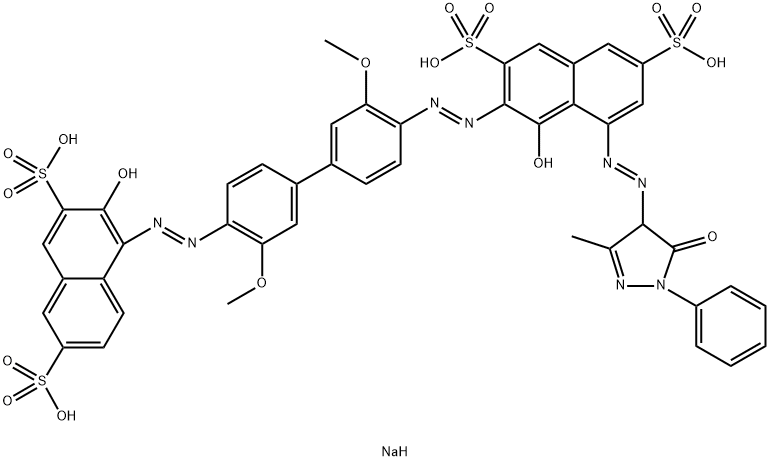 2,7-Naphthalenedisulfonic acid, 5-[(4,5-dihydro-3-methyl-5-oxo-1-phenyl-1H-pyrazol-4-yl)azo]-4-hydroxy-3-[[4'-[(2-hydroxy-3,6-disulfo-1-naphthalenyl)azo]-3,3'-dimethoxy[1,1'-biphenyl]-4-yl]azo]-, tetrasodium salt Structure
