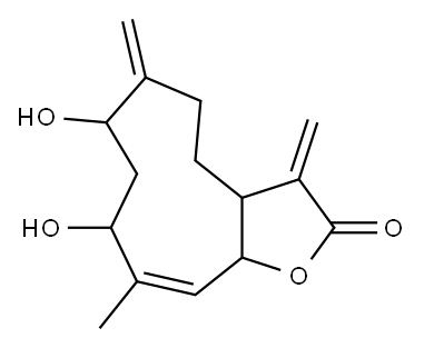 3a,4,5,6,7,8,9,11a-Octahydro-7,9-dihydroxy-10-methyl-3,6-bis(methylene)cyclodeca[b]furan-2(3H)-one 结构式
