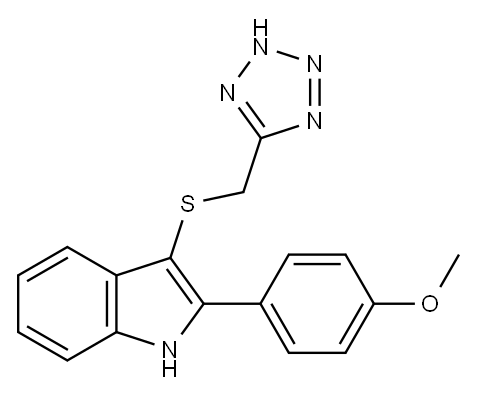 2-(4-Methoxyphenyl)-3-[(1H-tetrazol-5-yl)methylthio]-1H-indole 结构式