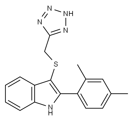 2-(2,4-Dimethylphenyl)-3-[(1H-tetrazol-5-yl)methylthio]-1H-indole 结构式