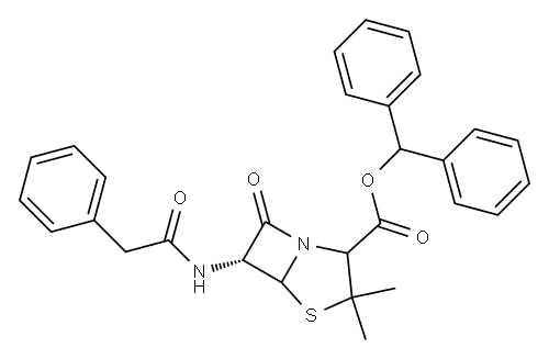 (6R)-6-(Benzylcarbonylamino)-3,3-dimethyl-7-oxo-4-thia-1-azabicyclo[3.2.0]heptane-2-carboxylic acid diphenylmethyl ester Structure