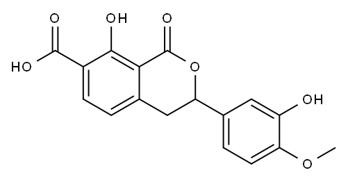 8-Hydroxy-3-(3-hydroxy-4-methoxyphenyl)-3,4-dihydro-1-oxo-1H-2-benzopyran-4-carboxylic acid 结构式