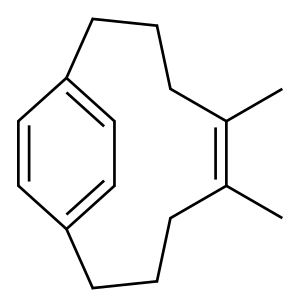 (Z)-5,6-Dimethylbicyclo[8.2.2]tetradeca-5,10,12(1),13-tetrene 结构式