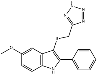 5-Methoxy-2-phenyl-3-[(1H-tetrazol-5-yl)methylthio]-1H-indole 结构式