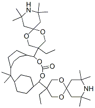 isopropylidenedicyclohexane-4,1-diylbis[(3-ethyl-8,8,10,10-tetramethyl-1,5-dioxa-9-azaspiro[5.5]undec-3-yl)methyl] carbonate Structure