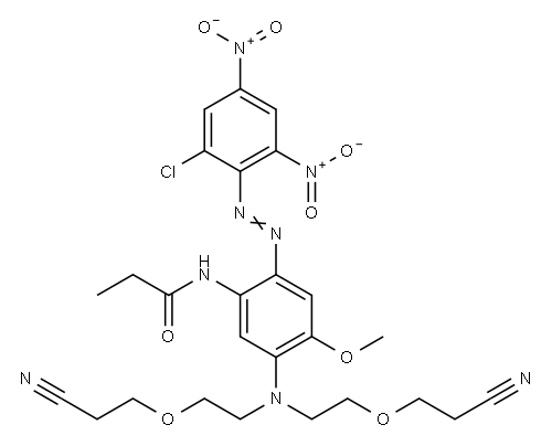 N-[5-[bis[2-(2-cyanoethoxy)ethyl]amino]-2-[(2-chloro-4,6-dinitrophenyl)azo]-4-methoxyphenyl]propionamide 结构式