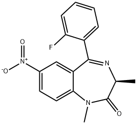 (3S)-5-(2-Fluorophenyl)-1,3-dihydro-1,3α-dimethyl-7-nitro-2H-1,4-benzodiazepine-2-one 结构式
