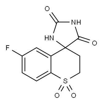 6-氟-2,3-二氢-2H,5H-螺[咪唑啉-4,4-硫代色烯]-2,5-二酮1,1-二氧化物 结构式