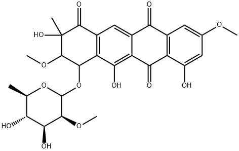 4-[(2-O-Methyl-6-deoxy-D-mannopyranosyl)oxy]-3,4-dihydro-3,9-dimethoxy-2-methyl-2,5,7-trihydroxy-1,6,11(2H)-naphthacenetrione 结构式