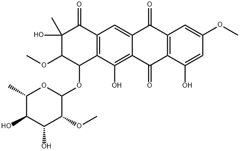 4-[(2-O-Methyl-6-deoxy-L-mannopyranosyl)oxy]-3,4-dihydro-3,9-dimethoxy-2-methyl-2,5,7-trihydroxy-1,6,11(2H)-naphthacenetrione Structure