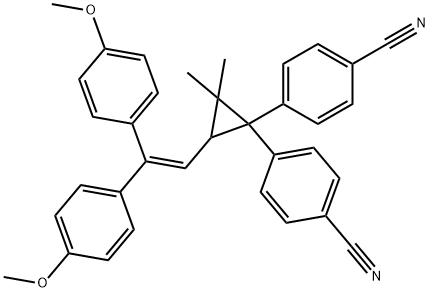 4,4'-[3-[2,2-Bis(4-methoxyphenyl)vinyl]-2,2-dimethylcyclopropane-1,1-diyl]bisbenzonitrile 结构式