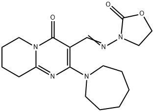 6,7,8,9-Tetrahydro-2-(hexahydro-1H-azepin-1-yl)-3-[(2-oxooxazolidin-3-yl)iminomethyl]-4H-pyrido[1,2-a]pyrimidin-4-one 结构式