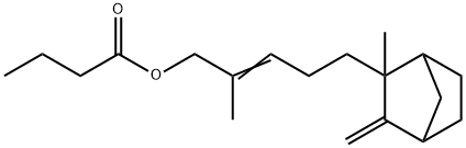 2-methyl-5-(2-methyl-3-methylenebicyclo[2.2.1]hept-2-yl)pent-2-enyl butyrate Structure