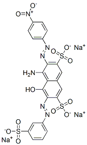 trisodium 4-amino-5-hydroxy-3-[(4-nitrophenyl)azo]-6-[(3-sulphonatophenyl)azo]naphthalene-2,7-disulphonate Structure