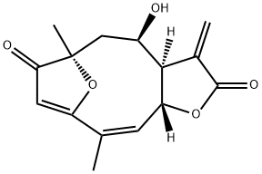 (3aR,4R,6R,10Z,11aR)-3a,5,6,11a-Tetrahydro-4-hydroxy-6,10-dimethyl-3-methylene-6,9-epoxycyclodeca[b]furan-2,7(3H,4H)-dione 结构式