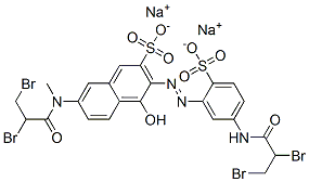 disodium 3-[[5-[(2,3-dibromo-1-oxopropyl)amino]-2-sulphonatophenyl]azo]-7-[(2,3-dibromo-1-oxopropyl)methylamino]-4-hydroxynaphthalene-2-sulphonate Structure