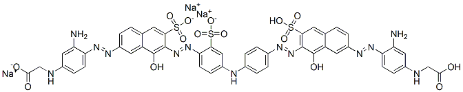 Glycine, N-[3-amino-4-[[7-[[4-[[4-[[7-[[2-amino-4-[(carboxymethyl)amino]phenyl]azo]-1-hydroxy-3-sulfo-2-naphthalenyl]azo]phenyl]amino]-2-sulfophenyl]azo]-8-hydroxy-6-sulfo-2-naphthalenyl]azo]phenyl]-, trisodium salt Structure