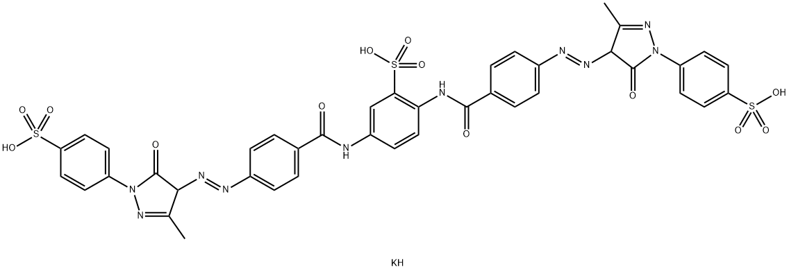 tripotassium 2,5-bis[4-[[4,5-dihydro-3-methyl-5-oxo-1-(4-sulphonatophenyl)-1H-pyrazol-4-yl]azo]benzamido]benzenesulphonate 结构式
