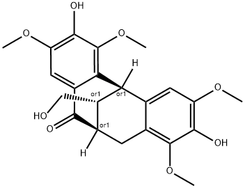 7,12-Dihydro-2,9-dihydroxy-13-hydroxymethyl-1,3,8,10-tetramethoxy-6,12-methanodibenzo[a,d]cycloocten-5(6H)-one 结构式