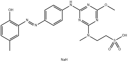 sodium 2-[[4-[[4-[(2-hydroxy-5-methylphenyl)azo]phenyl]amino]-6-methoxy-1,3,5-triazin-2-yl]methylamino]ethanesulphonate 结构式