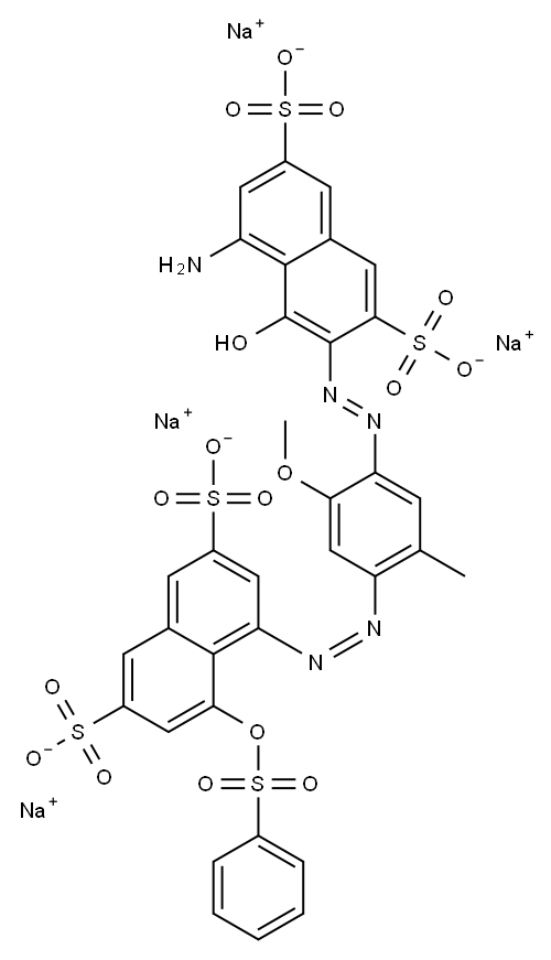 tetrasodium 4-amino-5-hydroxy-6-[[2-methoxy-5-methyl-4-[[8-[(phenylsulphonyl)oxy]-3,6-disulphonato-1-naphthyl]azo]phenyl]azo]naphthalene-2,7-disulphonate 结构式