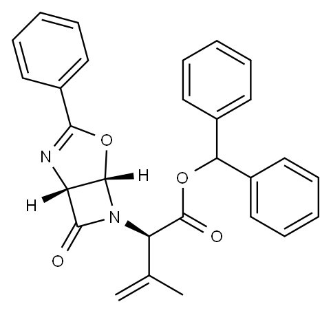Diphenylmethyl (2R)-3-methyl-2-[(1R,5S)-3-phenyl-7-oxo-4-oxa-2,6-diazabicyclo[3,2,0]hept-2-en-6-yl]-3-butenoate Structure