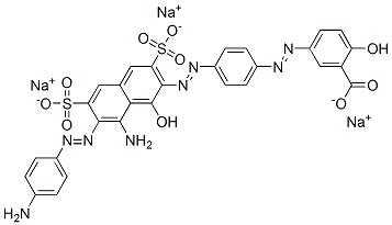 trisodium 5-[[4-[[8-amino-7-[(4-aminophenyl)azo]-1-hydroxy-3,6-disulphonato-2-naphthyl]azo]phenyl]azo]salicylate 结构式