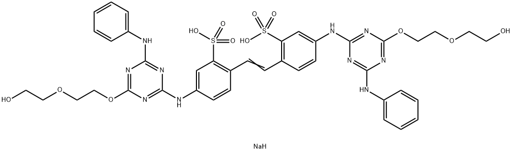 disodium 4,4'-bis[[6-anilino-4-[2-(2-hydroxyethoxy)ethoxy]-1,3,5-triazin-2-yl]amino]stilbene-2,2'-disulphonate Structure