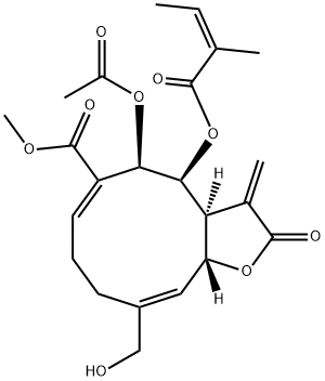 (3aS,4S,5R,6E,10E,11aR)-5-Acetoxy-2,3,3a,4,5,8,9,11a-octahydro-10-hydroxymethyl-3-methylene-4-[[(Z)-2-methyl-1-oxo-2-butenyl]oxy]-2-oxocyclodeca[b]furan-6-carboxylic acid methyl ester Structure