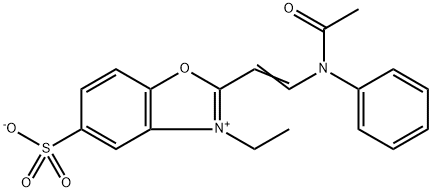 2-[2-(acetylphenylamino)vinyl]-3-ethyl-5-sulphonatobenzoxazolium Structure